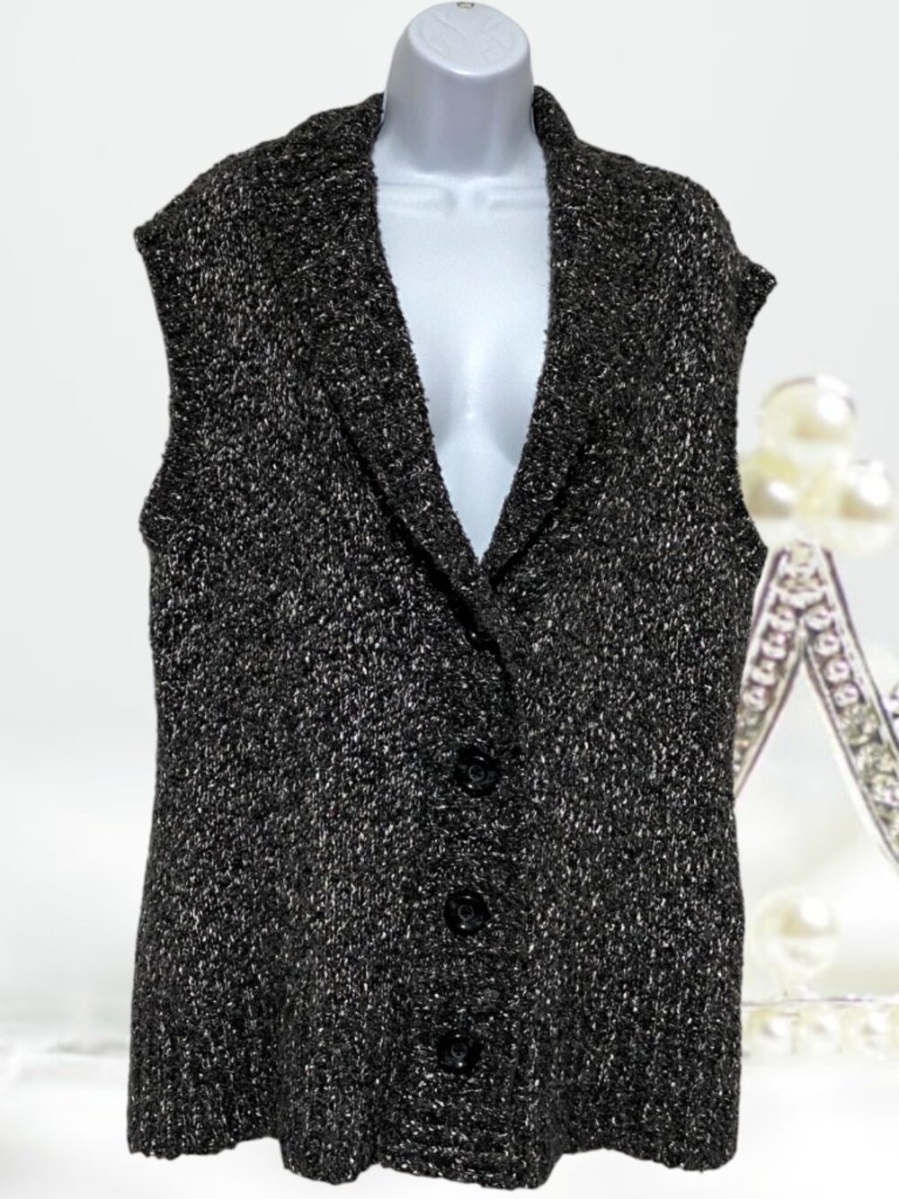 Christopher & Banks-Women's Large Button Sweater Sleeveless V-Neck Light Weight